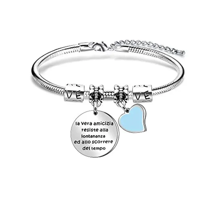 Angelra Regali di Amicizia Braccialetto Donna Bracciale Amici”La vera amicizia resiste alla lontananza ed allo scorrere del tempo” Ciondolo Argento con Incisione per Natale