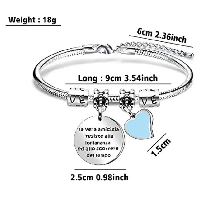 Angelra Regali di Amicizia Braccialetto Donna Bracciale Amici”La vera amicizia resiste alla lontananza ed allo scorrere del tempo” Ciondolo Argento con Incisione per Natale - immagine 2