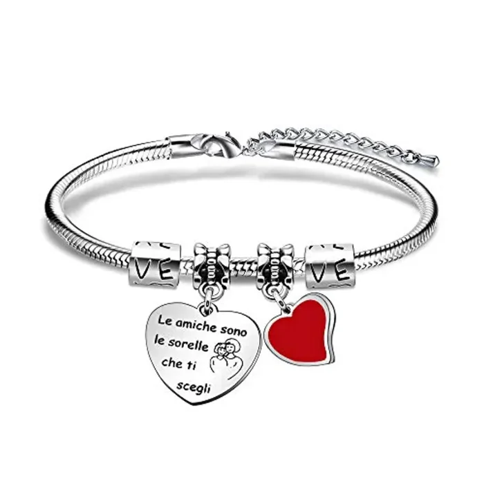 Angelra Regali di Amicizia Braccialetto Donna Bracciale Amici”le amiche sono le sorelle che ti scegli” Ciondolo Argento con Incisione per Natale