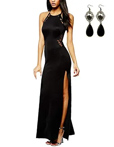 Angelwing da Donna Sottile Vestito con Aberturas Abito Maxi di S, A-nero