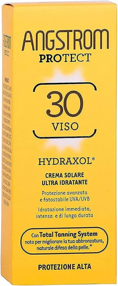ANGSTROM Protect Crema Solare Viso SPF 30, Stimola la Produzione di Melanina con il Total Tanning System, con Filtri Solari UVA/UVB, Molto Resistente all’Acqua, Dermatogicamente Testato, 50 ml