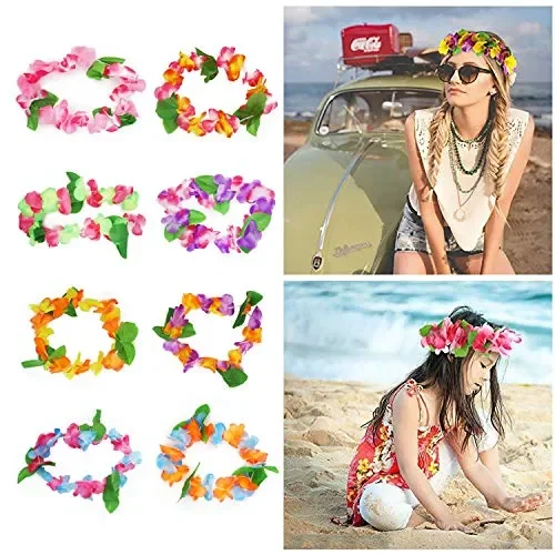Annhao 32 Pezzi Ghirlanda Hawaiana Leis Luau con 16 bracciali 8 Fasce e 8… Vendita calda - immagine 3