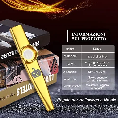 Anpro 6 Pezzi Kazoo in metallo con sei membrane flauto membrana bocca Kazoo… - immagine 3