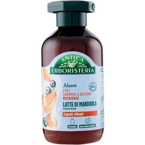 Antica Erboristeria Shampoo 2in1 con Latte di Mandorla e Bacche di Açaí 225 ml – Nutrimento e Morbidezza per Capelli Setosi e Vitali