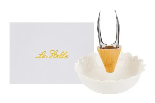 ANTIPASTIERA IN PORCELLANA BIANCA CON DETTAGLIO IN LEGNO CON SCHIACCIANOCI (20xh.21cm) CON ASTUCCIO Moda