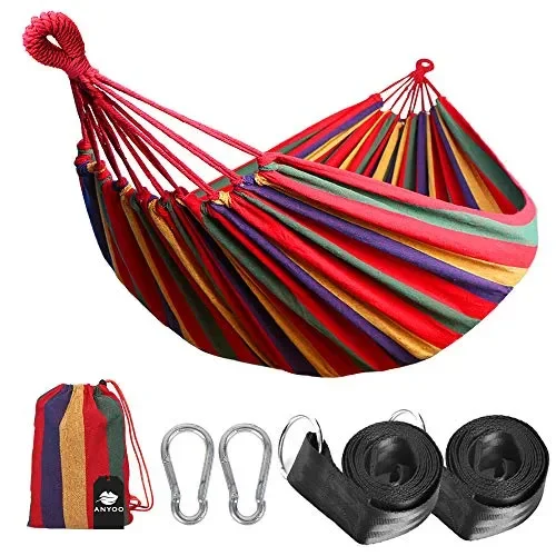 Anyoo Amaca in Cotone da Esterno per Giardino Portatile Campagna Rosso/Giallo
