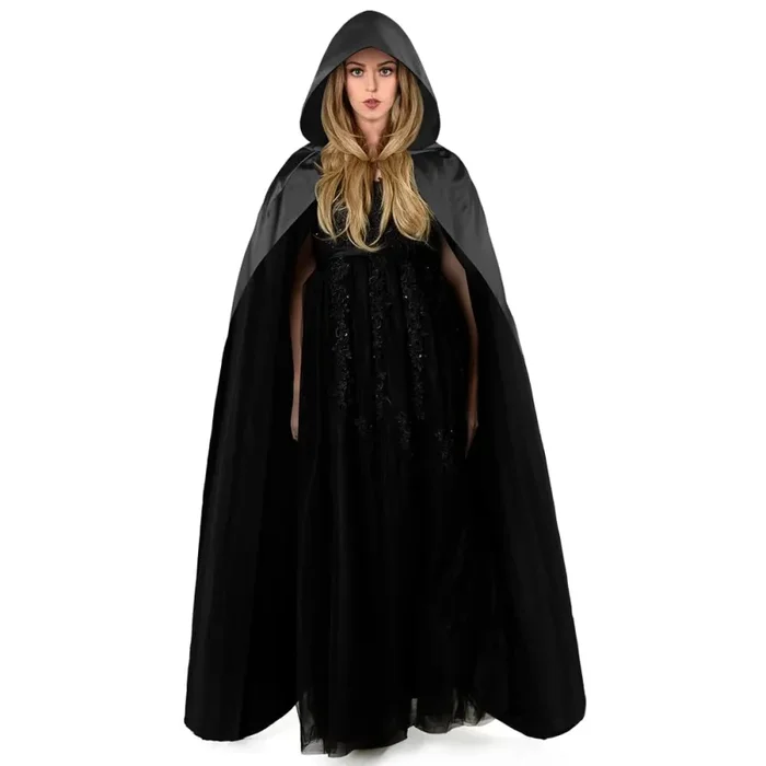 Aomig Mantello di Nero, Mantello Halloween con Cappuccio Lungo Capo Costume, Mantello da Vampiro per Bambino di Travestimento, Halloween, Feste in Famiglia,100cm - immagine 2