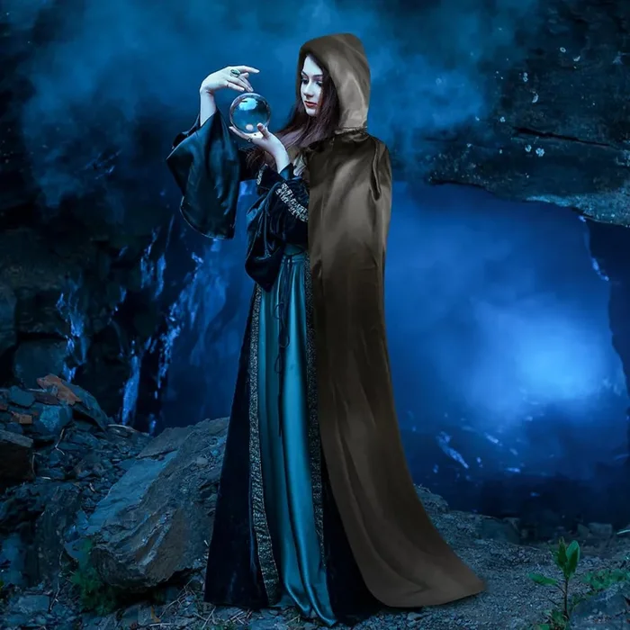 Aomig Mantello di Nero, Mantello Halloween con Cappuccio Lungo Capo Costume, Mantello da Vampiro per Bambino di Travestimento, Halloween, Feste in Famiglia,100cm - immagine 3