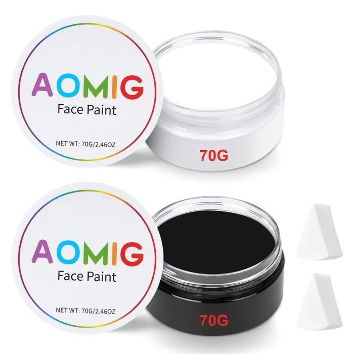 Aomig Nero Bianco Viso Pittura, 2 Pezzi Body Painting Halloween Trucco in Bianco e Nero, Trucco Zombie Clown Trucco Halloween per Bambini e Adulti, Pittura Per Viso di Vampiri(Nero+Bianco)