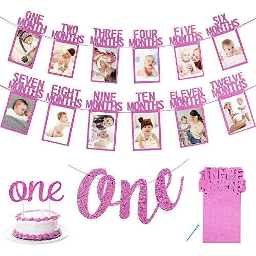 APERIL Primo Compleanno Fotografico Bandiera per Neonato a 12 Rosa