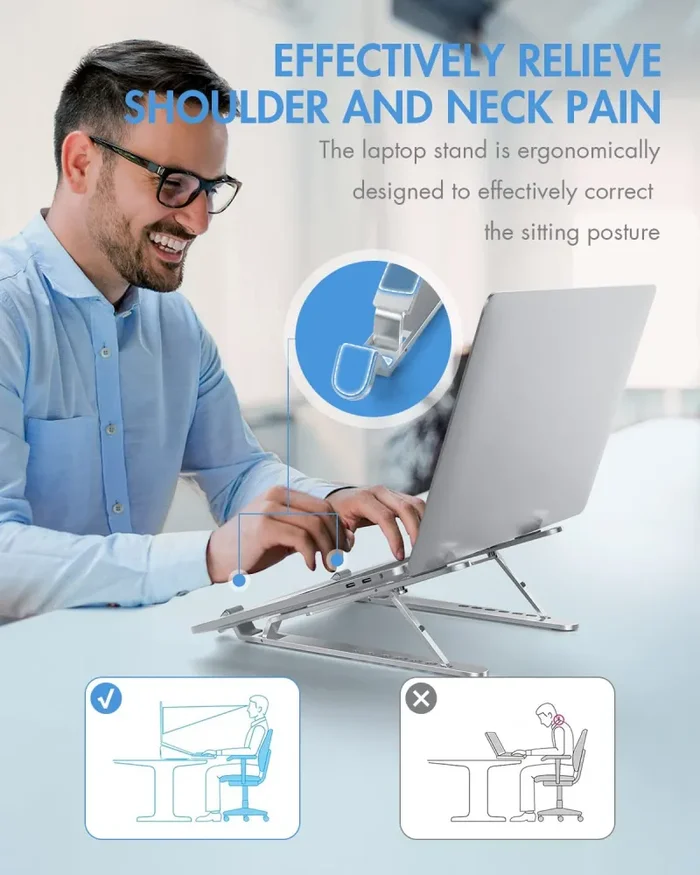 APMIEK Supporto PC Portatile Alluminio 7 Livelli Regolabile Porta Notebook Stand PC, Raffreddamento Pieghevole Supporto Laptop per MacBook Air/PRO, Dell, XPS, HP, Lenovo Computer Portatili e Tablet - immagine 2