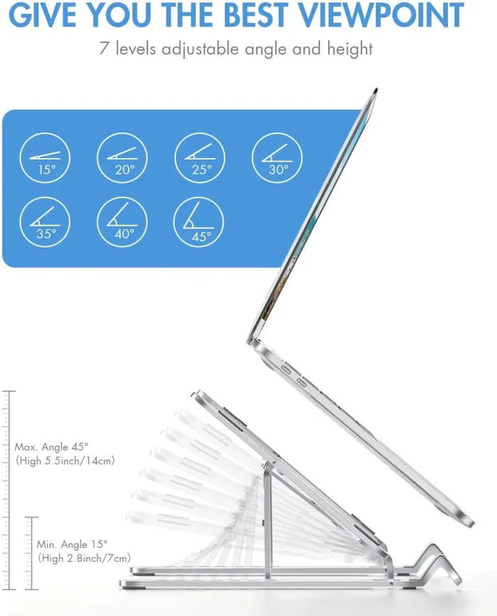 APMIEK Supporto PC Portatile Alluminio 7 Livelli Regolabile Porta Notebook Stand PC, Raffreddamento Pieghevole Supporto Laptop per MacBook Air/PRO, Dell, XPS, HP, Lenovo Computer Portatili e Tablet - immagine 3