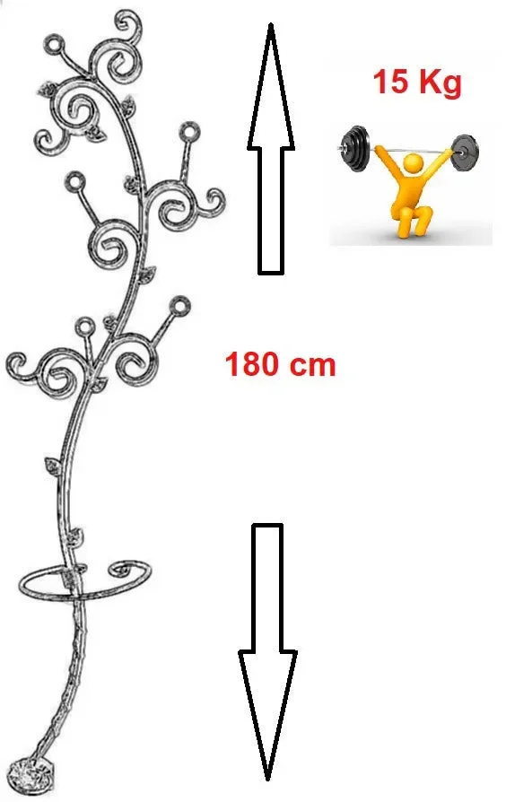 Appendiabiti da Parete 45×180 cm in Ferro Battuto Vasconi Edera Nero - immagine 2