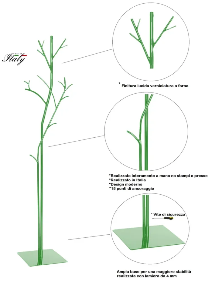 Appendiabiti da Terra 33x33x178 cm in Ferro Battuto Vasconi Platano Verde Moda - immagine 3
