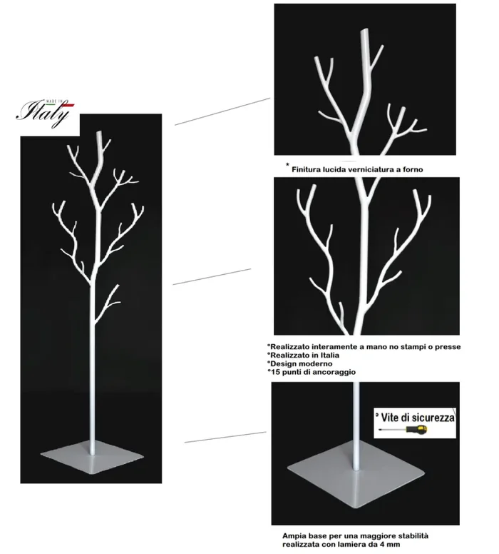 Appendiabiti da Terra 33x33x178 cm in Ferro Battuto Vasconi Salice Bianco Saldi - immagine 3