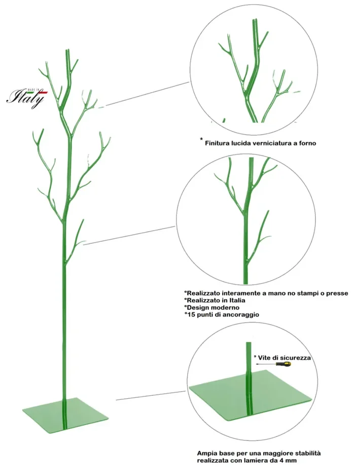 Appendiabiti da Terra 33x33x178 cm in Ferro Battuto Vasconi Salice Verde - immagine 3
