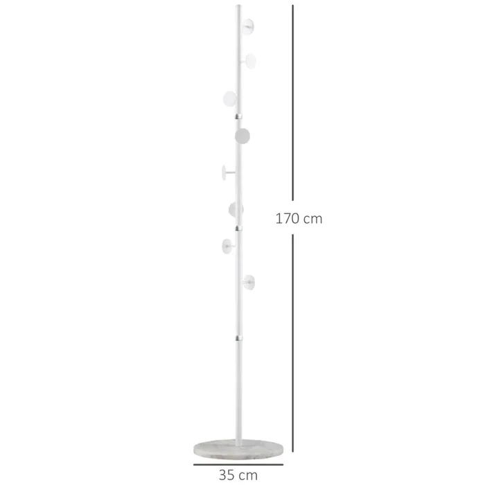 Appendiabiti da Terra 35x35x170 cm 8 Ganci Base Rotonda in Marmo Bianco Online ora - immagine 3