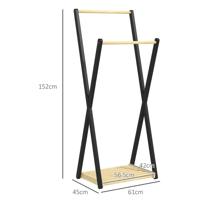 Appendiabiti da Terra con 2 Barre e Ripiano Inferiore Design Moderno 61x45x152 cm in Legno - immagine 3