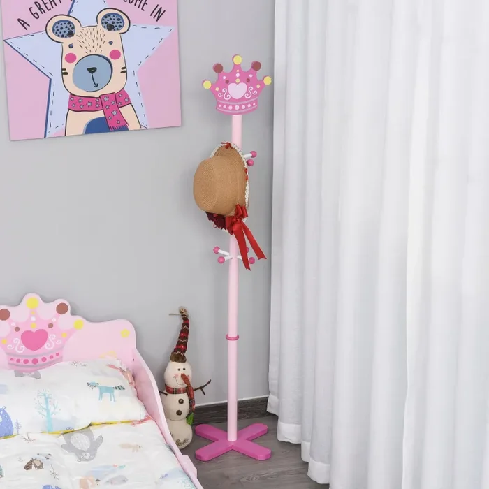 Appendiabiti da Terra per Bambini 35x35x142 cm in MDF e Legno Rosa - immagine 2