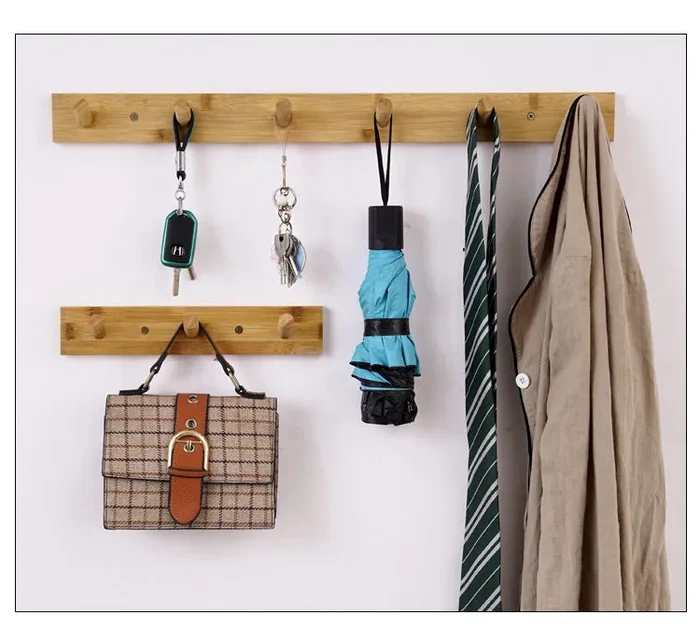 Appendiabito a muro 4 ganci 40×6 cm in Bambù Naturale