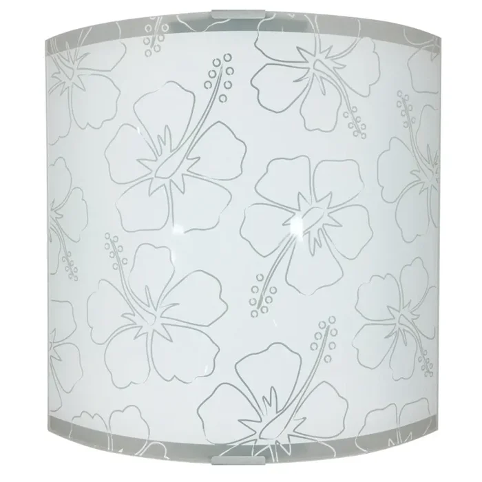Applique 1xE27 Montatura Argento Vetro Lastra Serigrafato Fiore Bianco E-Energy Delia