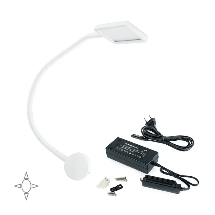 Applique Led Kuma Quadrato Braccio Flessibile Sensore Touch Luce Bianca Plastica Bianco Emuca