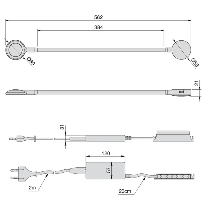 Applique Led Kuma Rotondo Braccio Flessibile Sensore Touch Luce Bianca Emuca - immagine 2