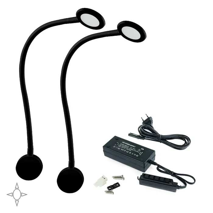 Applique Led Kuma Rotondo Braccio Flessibile Sensore Touch Luce Bianca Plastica Nero 2 Pezzi Emuca Sconti