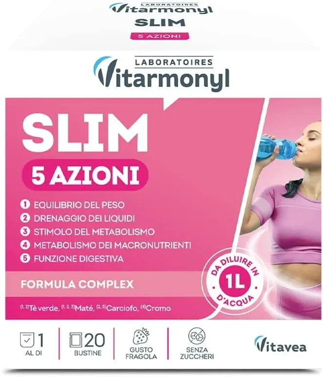 AQUALIGNE 5 AZIONI Vitarmonyl • Integratore 20 bustine • 5 azioni combinate: drenante, equilibrio del peso, metabolica, tonificante e digestiva