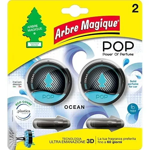 Arbre Magique POP, Profumatore Auto Solido, Fragranza Ocean, Profumazione Delicata e Fresca, Durata Fino a 30 Giorni, Design Italiano, Confezione da 2 Pezzi