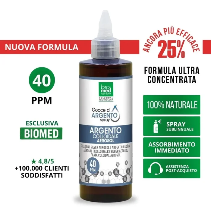 Argento Colloidale 40 PPM per Aerosol – 200ml – Soluzione Pronta all’Uso
