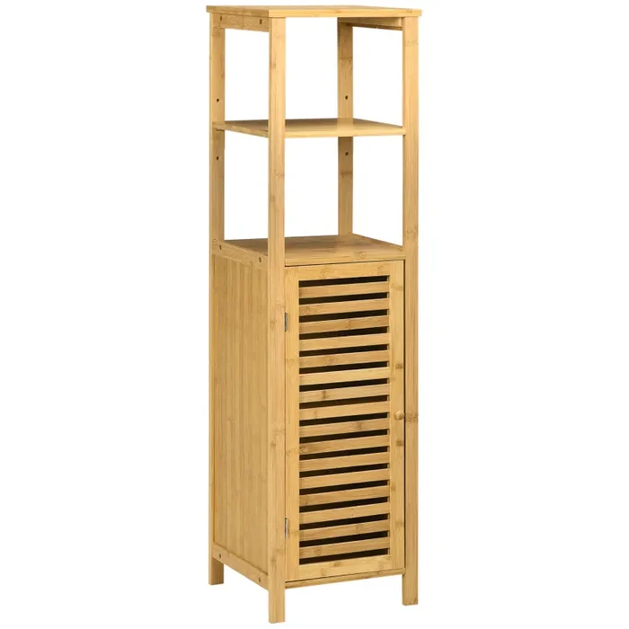 Armadietto Bagno 1 Anta 2 Ripiani 32,9×29,9×120 cm in Bambù Legno Naturale