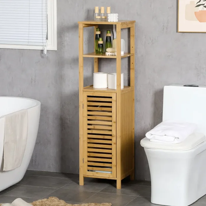 Armadietto Bagno 1 Anta 2 Ripiani 32,9×29,9×120 cm in Bambù Legno Naturale - immagine 2