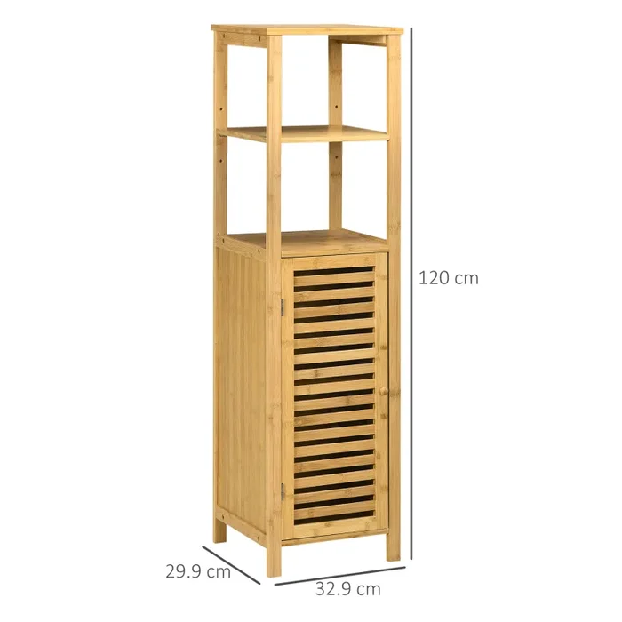 Armadietto Bagno 1 Anta 2 Ripiani 32,9×29,9×120 cm in Bambù Legno Naturale - immagine 3