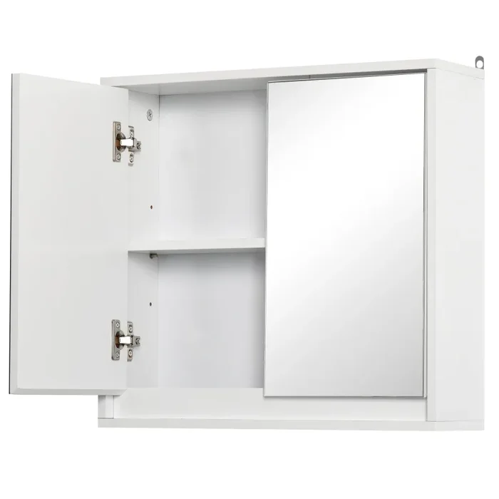 Armadietto Bagno a 2 Ante con Specchiera e Ripiano Regolabile 48×14,5×45 cm in MDF Bianco