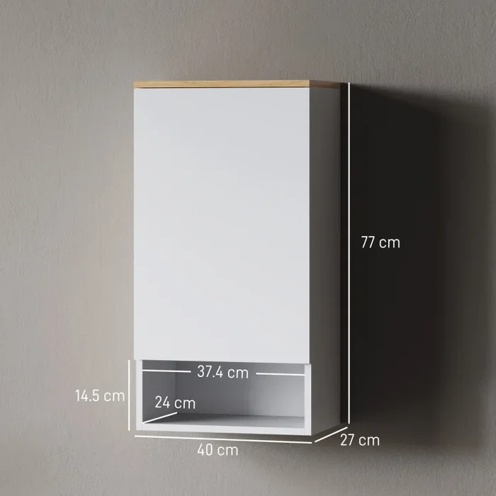 Armadietto Bagno Pensile a Muro 40x27x77 cm con Mensole Regolabili in Legno e MDF Bianco - immagine 3