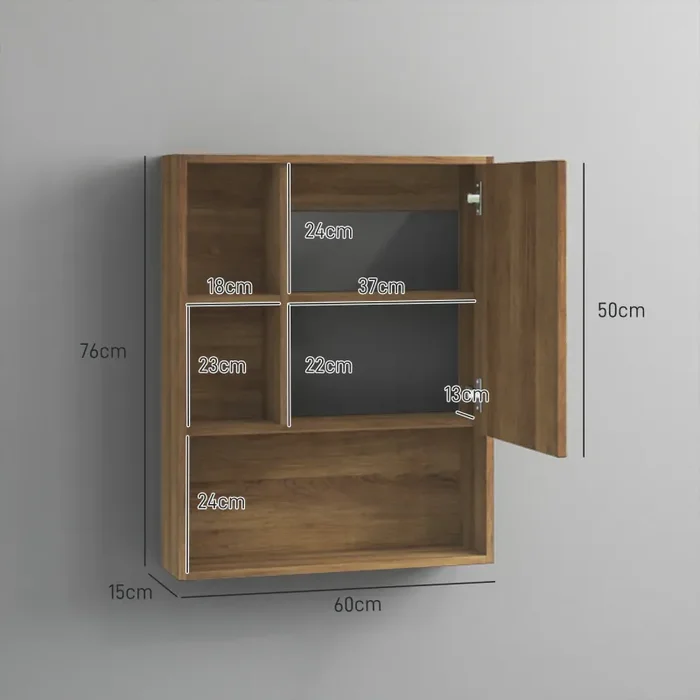 Armadietto con Specchio da Bagno con Mensole a Giorno 60x15x76cm Noce Moda - immagine 3