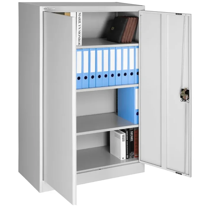 Armadietto Metallico Porta Documenti 2 Ante 90x40x140 cm per Ufficio/Casa in Acciaio Grigio - immagine 2