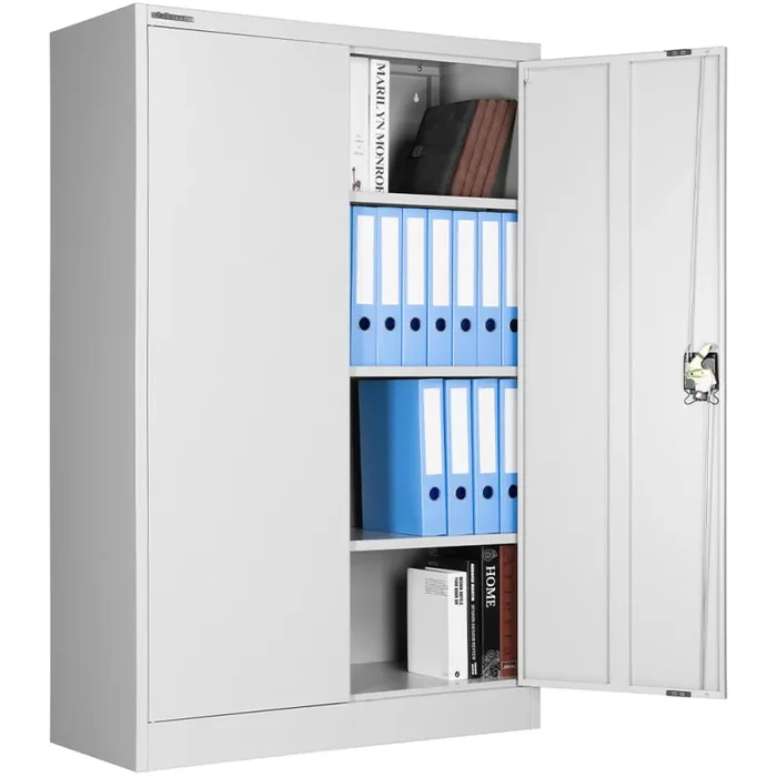 Armadietto Metallico Porta Documenti 2 Ante 90x40x140 cm per Ufficio/Casa in Acciaio Grigio - immagine 3