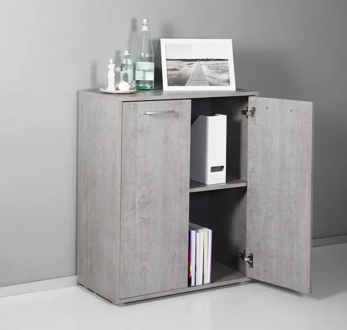 Armadietto Multiuso 2 Ante 87,6×35,3×72 cm in Truciolare Nobilitato Cemento - immagine 2