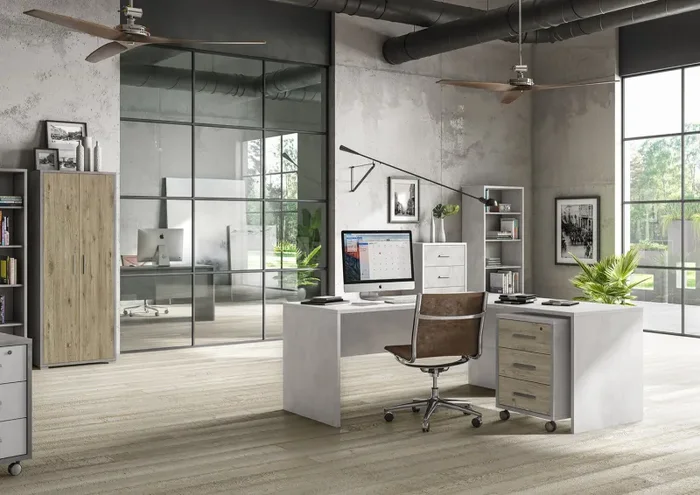 Armadio 2 Ante 2 Cassetti 71x182x41 cm Ossido Bianco/Rovere Naturale - immagine 2