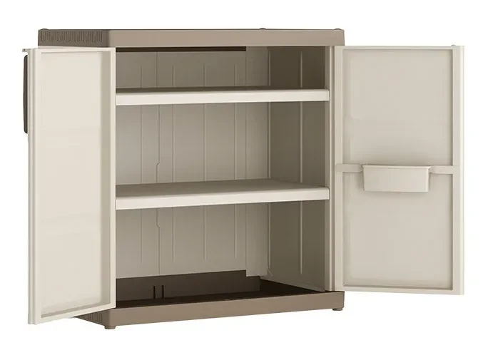 Armadio da Esterno 2 Ripiani 89x54x93H cm in Plastica Keter Excellence XL Basso Beige/Tortora - immagine 2