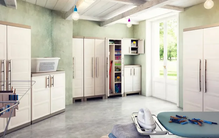 Armadio da Esterno 2 Ripiani 89x54x93H cm in Plastica Keter Excellence XL Basso Beige/Tortora - immagine 3