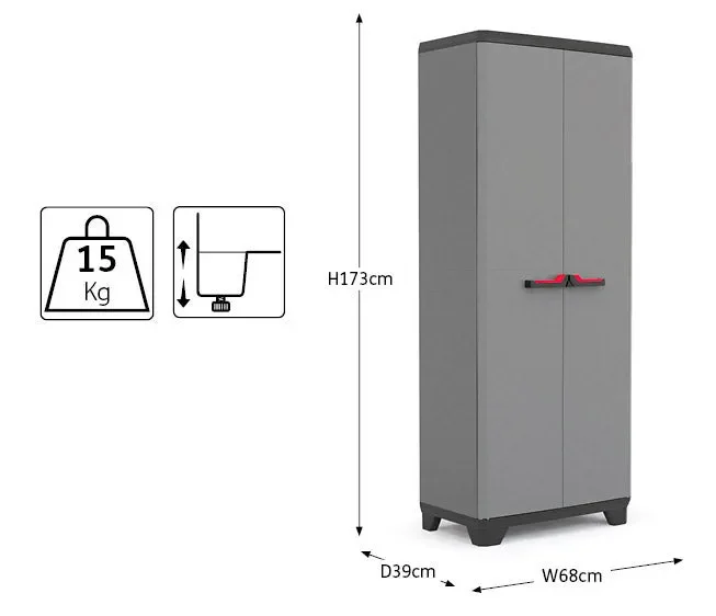Armadio da Esterno 3 Ripiani 68x39x173H cm in Plastica Keter Stilo Alto Grigio - immagine 3