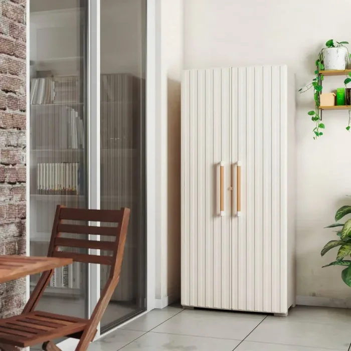 Armadio da Esterno 8 Ripiani 80x45x180H cm in Plastica Keter Groove Multispace Sabbia/Beige - immagine 3