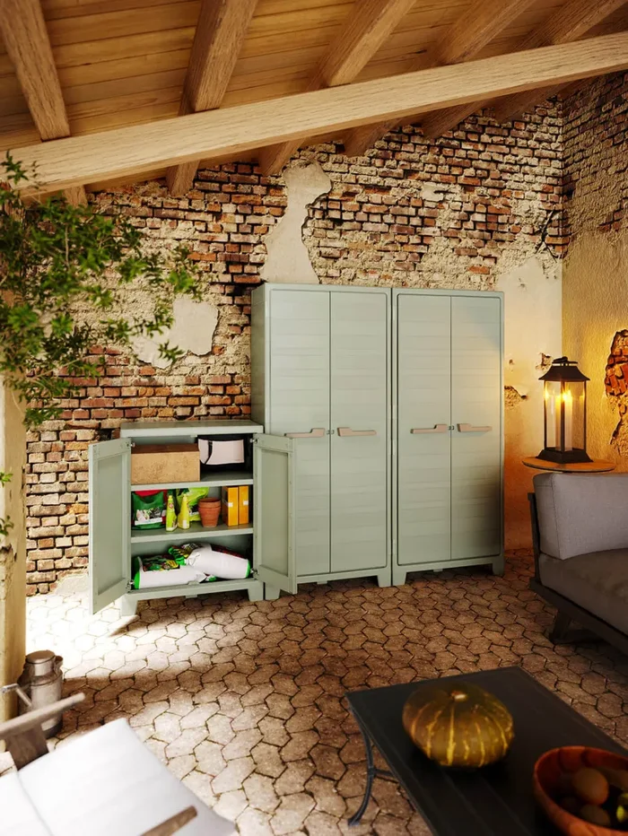 Armadio da Giardino 2 Ripiani 80x44x100 cm Keter Planet Outdoor Basso Grigio e Verde In saldo - immagine 2