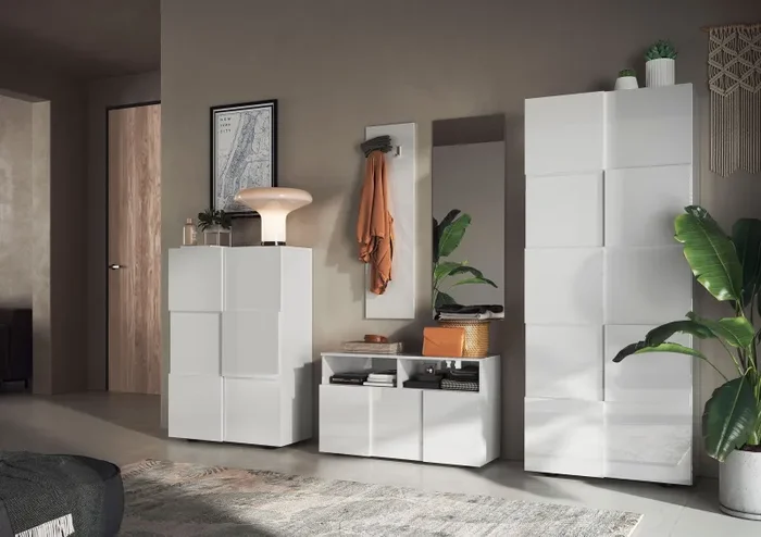 Armadio Guardaroba con Appendiabiti e Ripiani 78x31x186,5 cm Modello Dama Bianco Lucido Sconti - immagine 3