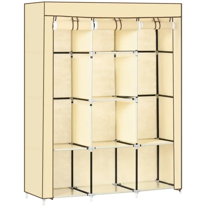 Armadio Guardaroba da Campeggio 125x43x162,5 cm 8 Ripiani in Tessuto Beige