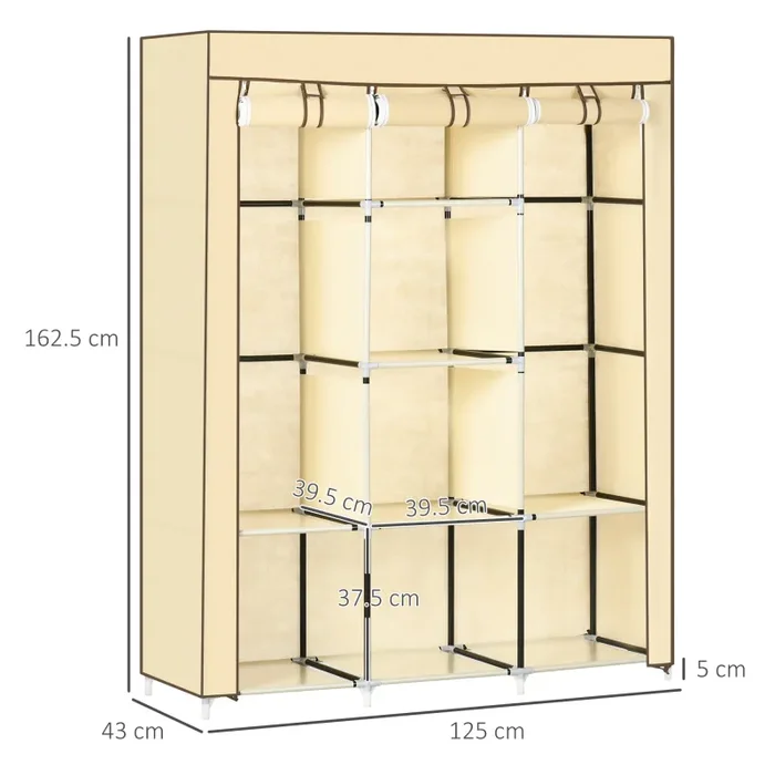 Armadio Guardaroba da Campeggio 125x43x162,5 cm 8 Ripiani in Tessuto Beige - immagine 3