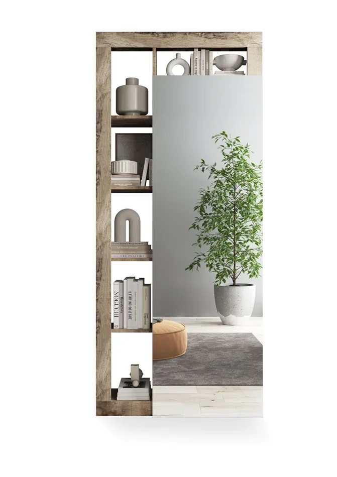 Armadio Guardaroba Ingresso con Ripiani a giorno e Specchio 90,5x30x210 cm Hamburg Bianco Lucido e Pero - immagine 2